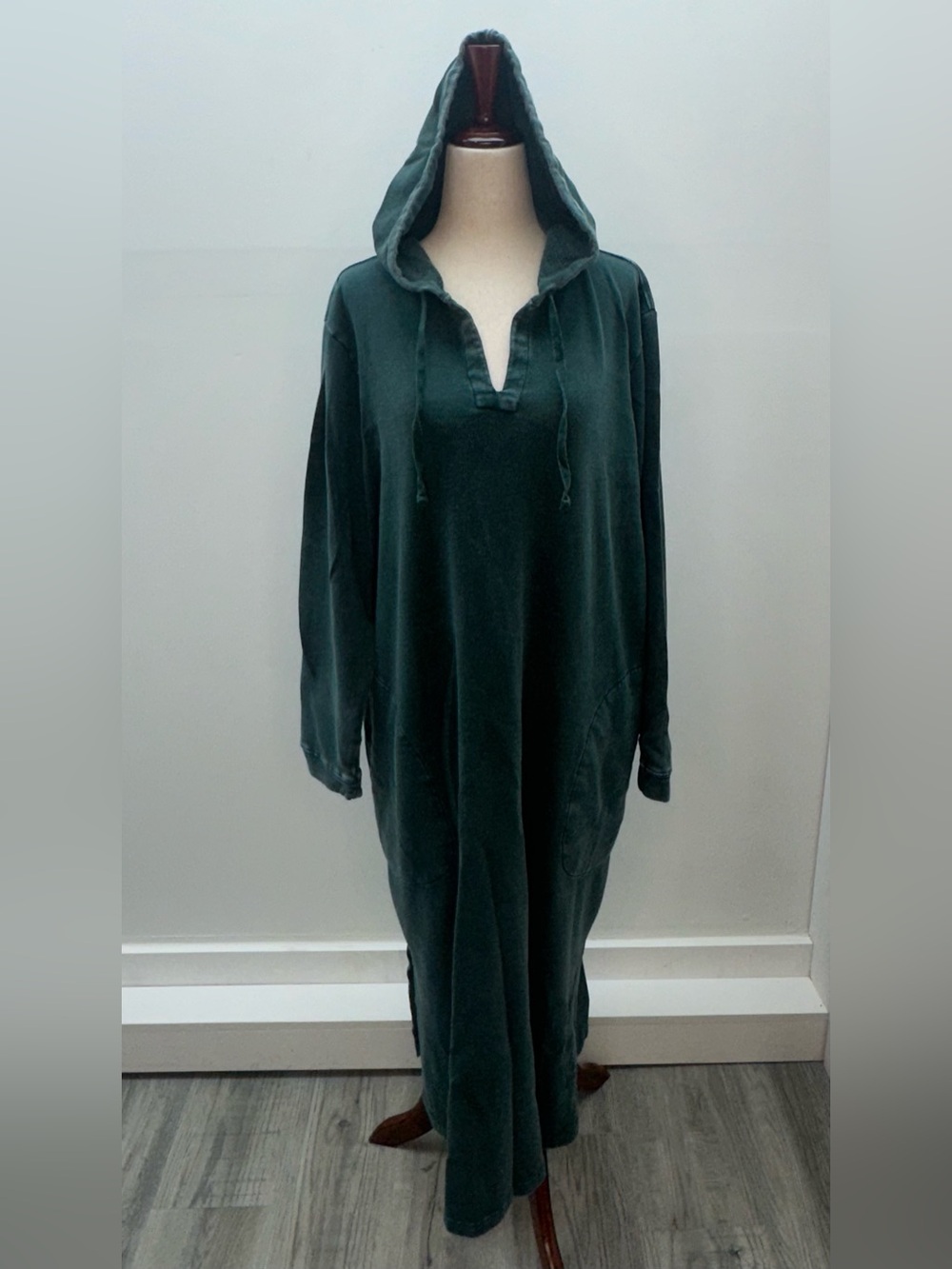 Coldwater Creek Sleepwear Teal Acid Wash Hooded Sleep Dress Lg Pockets